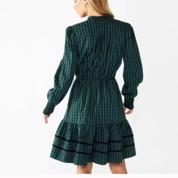 Draper James Long Sleeve Tiered Dress Gingham Plaid Green Black Women's Medium - Picture 2 of 9